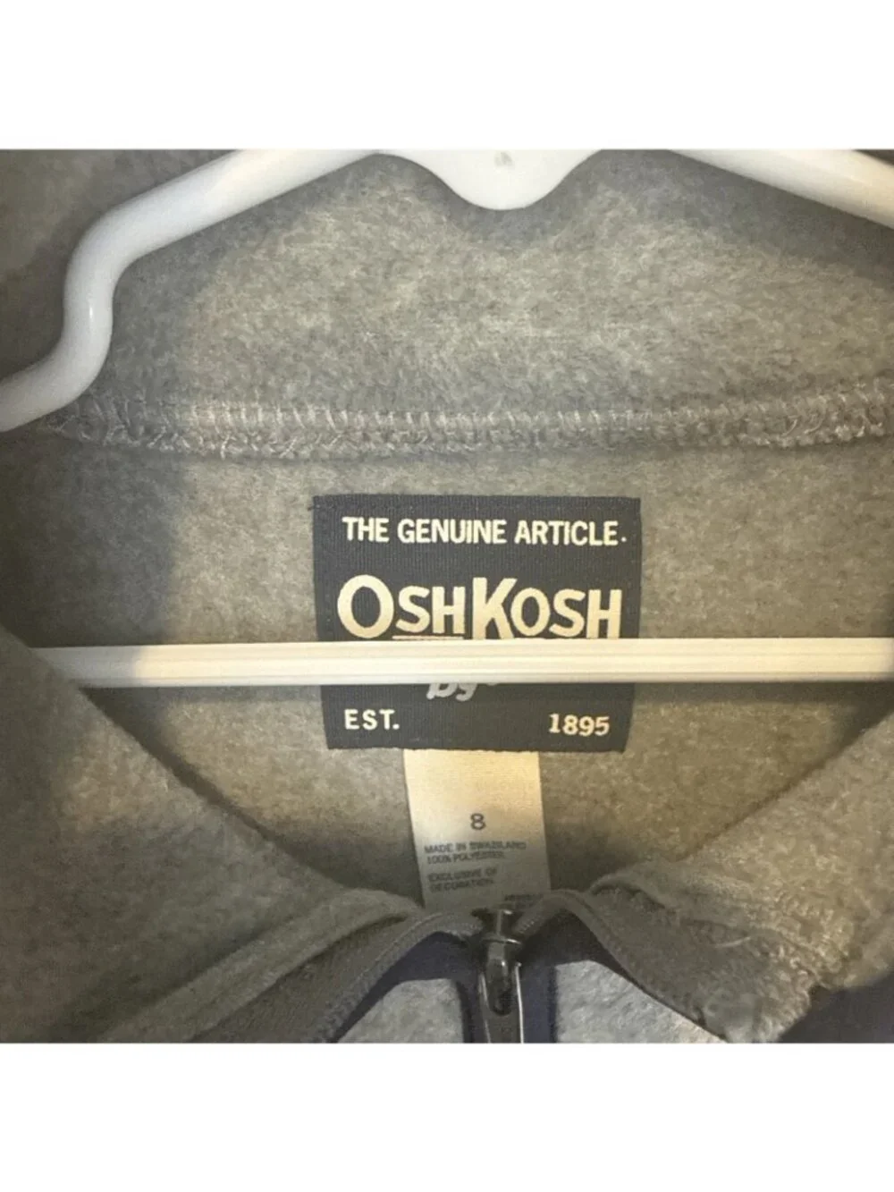 OshKosh B'gosh Boys Soft Cozy Fleece 1/4 Zip Pullover, Grey & Blue, Size 8